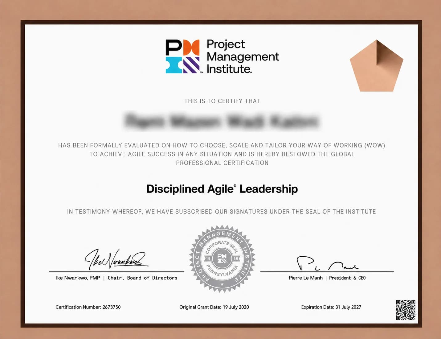 Disciplined Agile® Leadership certificate preview